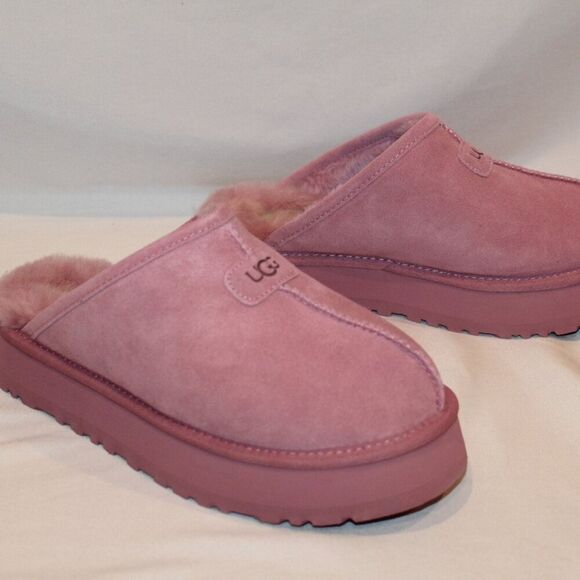 NIB UGG WOMEN'S DISCOQUETTE SUEDE SHEARLING LINED SLIPPERS PINK - Picture 2 of 7